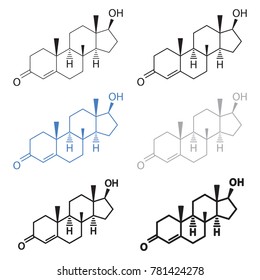 Male hormone testosterone molecular structural chemical formula set. Vector icon. 