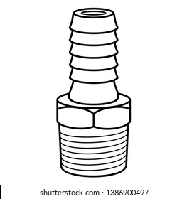 Male hose tail adaptor. Vector outline icon isolated on white background.