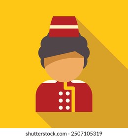 El personaje masculino del botones del hotel lleva un uniforme rojo y un sombrero tradicional