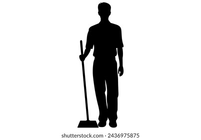 male House keeper silhouette, Man cleaning the floor,