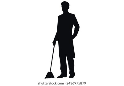 male House keeper silhouette, Man cleaning the floor,