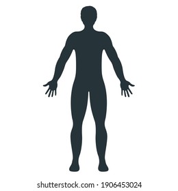 Male Human Character, People Man Front Side Body Silhouette, Isolated On White, Flat Vector Illustration. Black Mannequin People Scale Concept.