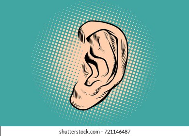 Male human ear. Pop art retro vector illustration