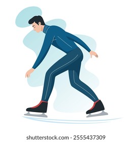 Male Ice Skater Gliding on Ice, vector illustration.