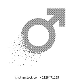 Male icon animated pixel dot art. Male pixel flat-solid. Dissolved and dispersed moving dot art. Unifying and integrative pixel motion. Modern icon Speed ​​and connection points.
