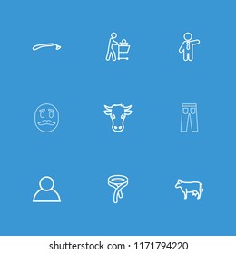 Male icon. collection of 9 male outline icons such as cow, razor, tie, businessman, user, father with not in shopping cart, pants. editable male icons for web and mobile.