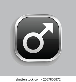 male icon design. Glossy Button style rounded rectangle isolated on gray background.. Vector illustration