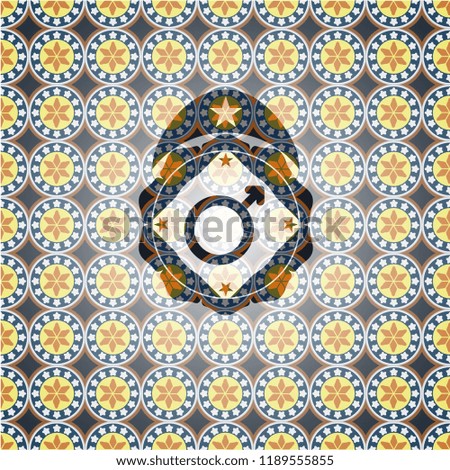 male icon inside arabesque style badge. arabic decoration.
