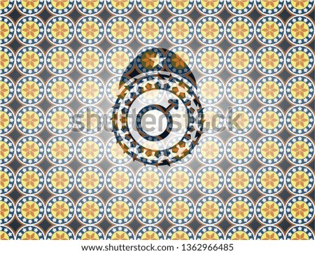 male icon inside arabic badge. Arabesque decoration.
