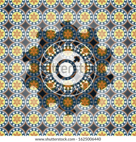 male icon inside arabic emblem. Arabesque decoration.