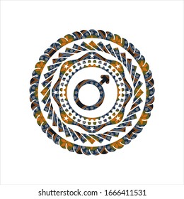 male icon inside arabic style emblem. Arabesque decoration.