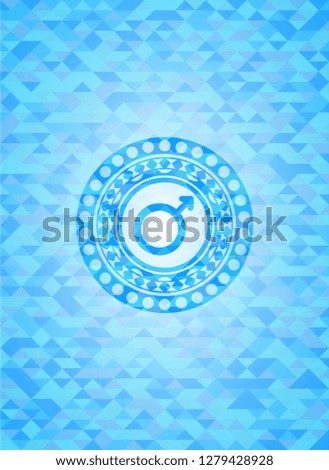 male icon inside light blue mosaic emblem