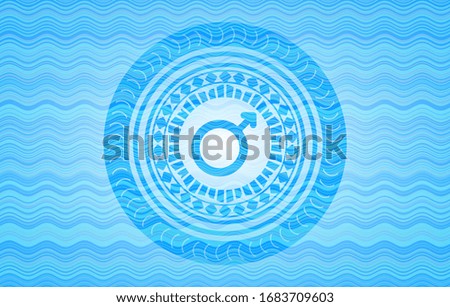male icon inside light blue water wave emblem.