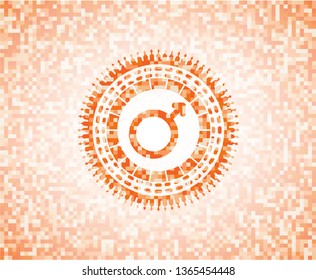 male icon inside orange tile background illustration. Square geometric mosaic seamless pattern with emblem inside.