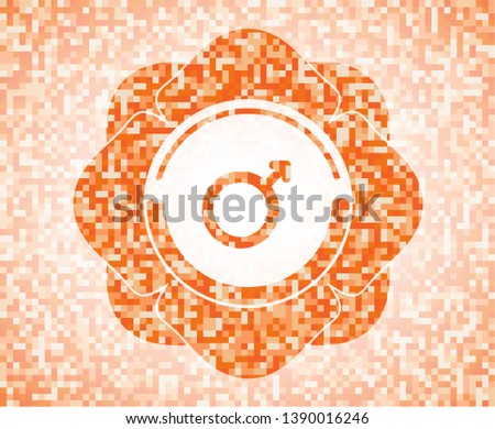 male icon inside orange tile background illustration. Square geometric mosaic seamless pattern with emblem inside.