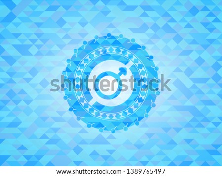 male icon inside realistic light blue mosaic emblem