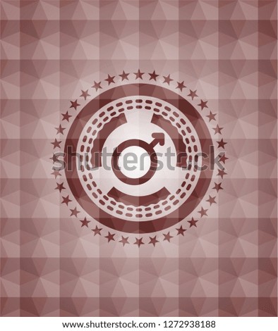 male icon inside red geometric emblem. Seamless.