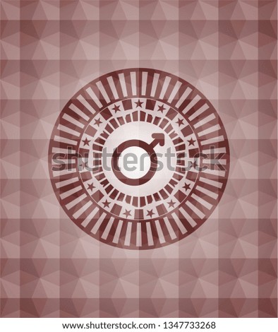 male icon inside red geometric badge. Seamless.