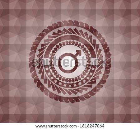 male icon inside red geometric badge. Seamless.