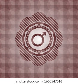 male icon inside red seamless polygonal badge.