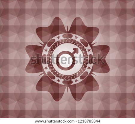 male icon inside red seamless geometric emblem.