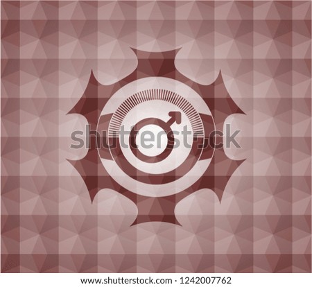 male icon inside red seamless badge with geometric pattern background.