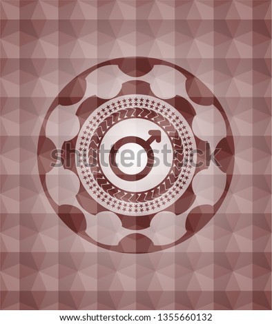 male icon inside red seamless badge with geometric pattern background.