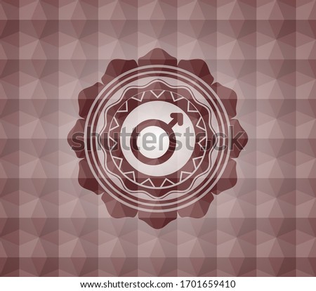 male icon inside red seamless badge with geometric pattern.