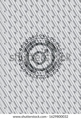 male icon inside silver emblem. Scales pattern. Vector Illustration. Detailed.