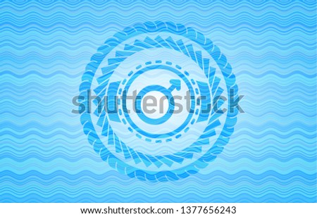 male icon inside sky blue water badge.