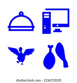 male icon set about computer, room service, duck and meat vector set