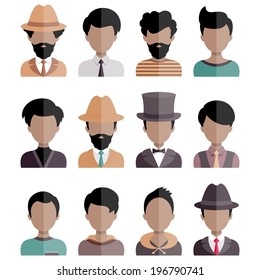 Male Icons Set in Trendy Flat Style. Vector characters