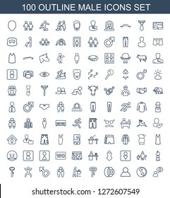 Male Icons. Trendy 100 Male Icons. Contain Icons Such As Man Thinking About Money, Yin Yang, User, Belt, Tie, Father With Not In Shopping Cart, Gay Couple. Male Icon For Web And Mobile.