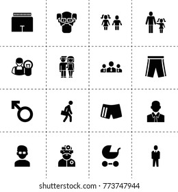 Male icons. vector collection filled male icons. includes symbols such as businessmen group, businessman, man, car electrician, pram. use for web, mobile and ui design.