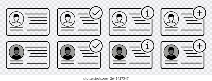 Male ID Card Icon Set – Driver’s License Identification Vector Symbols