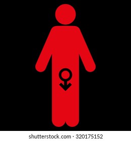 Male Impotence vector icon. Style is flat symbol, red color, rounded angles, black background.