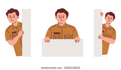 Male Indonesian Civil Servant Peeking Illustration