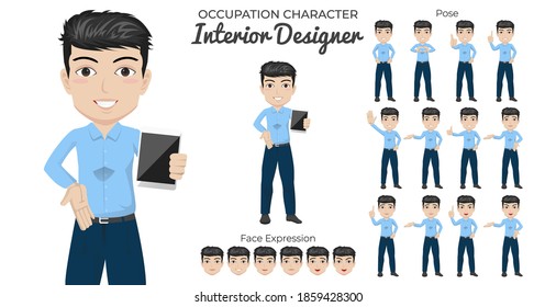 Male Interior Designer Character Set with Variety of Pose and Face Expression