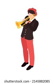 Male Isometric Character Street Musician Playing Trombone 3d Vector Illustration