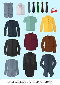 Male jackets, shirts and ties made in flat design