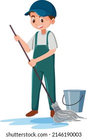 Male Janitor Cleaning The Floor Illustration