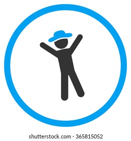 Male Joy vector icon. Style is bicolor flat circled symbol, blue and gray colors, rounded angles, white background.