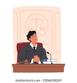Male Judge Authority Figure Presiding Over Legal Proceedings, Making Impartial Decisions Based On Evidence And Law. Adjudicates Cases, Ensures Justice, Upholds The Law. Cartoon Vector Illustration