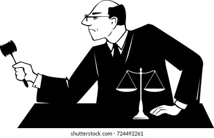 Male Judge With A Gavel Presides Over Court Proceeding, EPS 8 Vector Silhouette, No White Objects