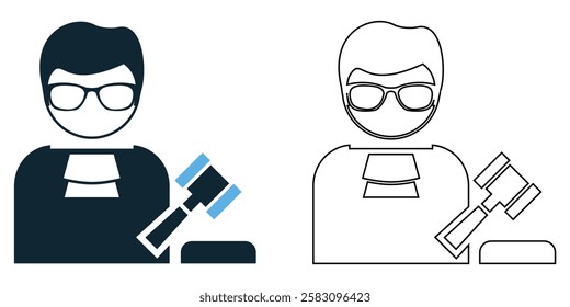 Male judge icon vector, law, justice, and court decisions, legal, judiciary, and courtroom projects, pictogram symbol ui and ux design, glyphs and stroke line