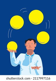 Male Juggler Person Juggling Balls Vector Art Illustration Isolated