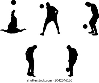 male juggling the soccer ball, set of silhouettes