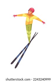 Male jump skier on white background flat vector illustration