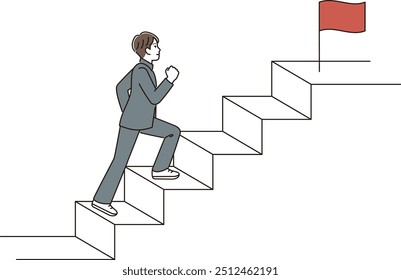 A male junior high school student climbing the steps