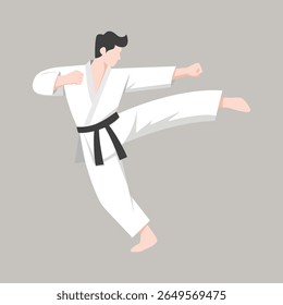 Male Karate Fighter in Martial Arts Pose Vector Illustration